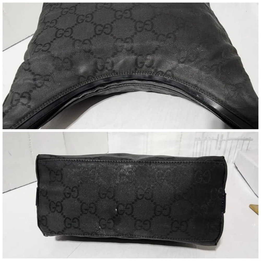 Authentic Gucci Vintage GG Nylon Hobo Shoulder Bag Black